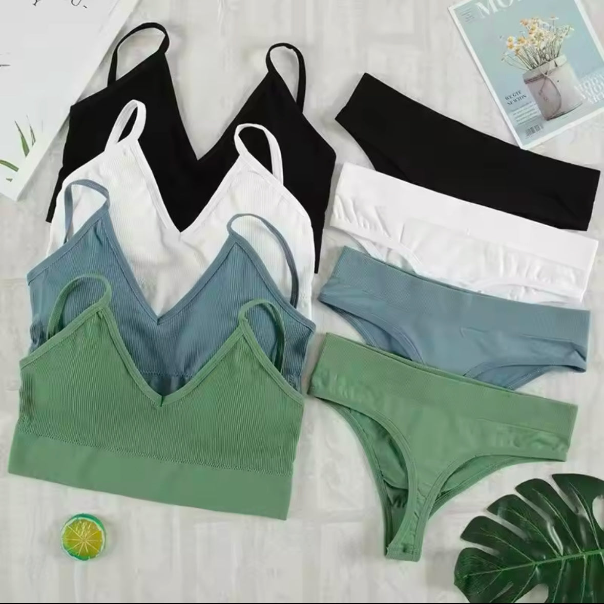 2-Piece Bra and Panty Set for Women – Sexy G-String, Seamless Bralette, Soft Tank Crop Top Lingerie Set