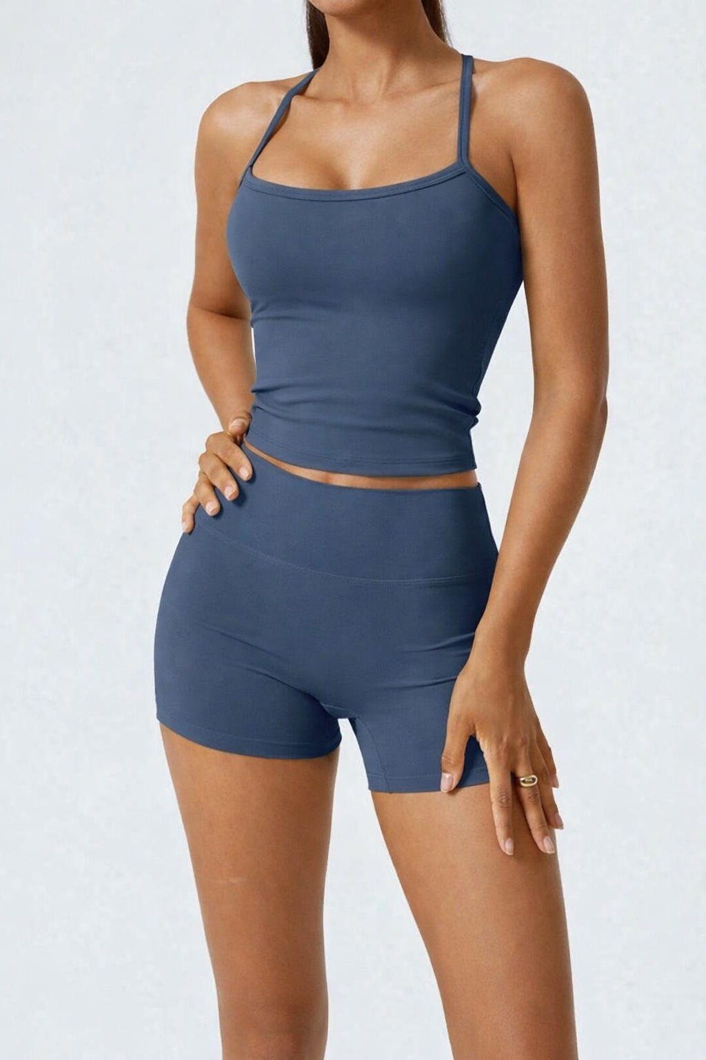 Women’s 2 Piece Halter Backless Yoga Set – Nude Feel Sculpting Fitness Outfit Spring Summer Activewear