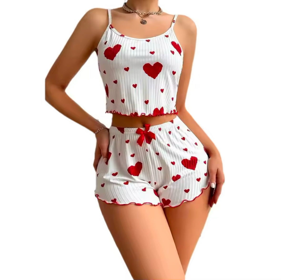 Women’s 2-Piece Pajama Set – Soft & Comfortable Tank Top and Shorts with Love Print – Casual Sleepwear for Relaxation | S, M, L