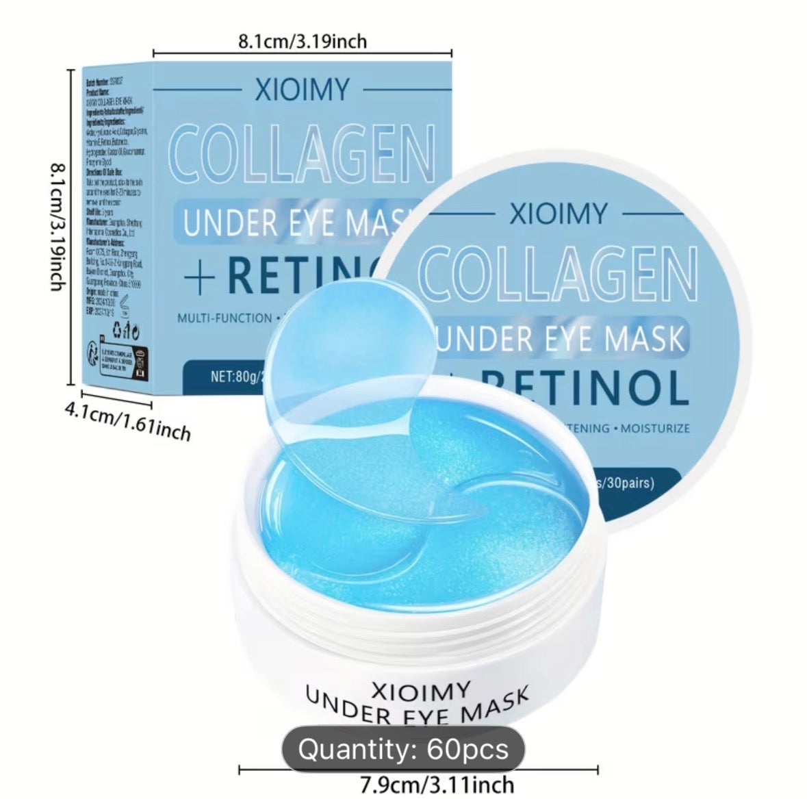 60pcs Collagen & Retinol Eye Mask – Deep Moisturizing, Firming, Brightening & Anti-Dullness Eye Patches