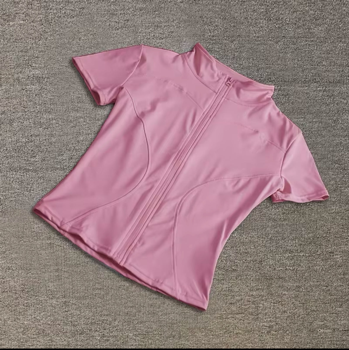 Summer Women’s Slim Fit Yoga Top – Quick-Dry, Zipper Front, High Collar & Short Sleeves