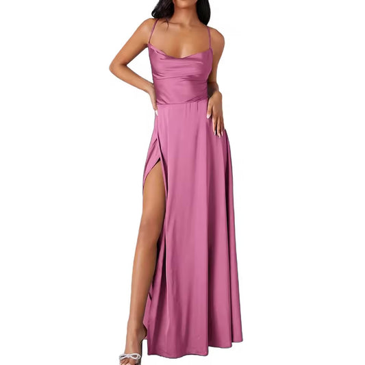 Belle Bridesmaid Dress – Elegant Evening Gown with Cowl Neck, Side Slit & Spaghetti Straps | Formal Prom, Wedding Guest & Graduation Dress