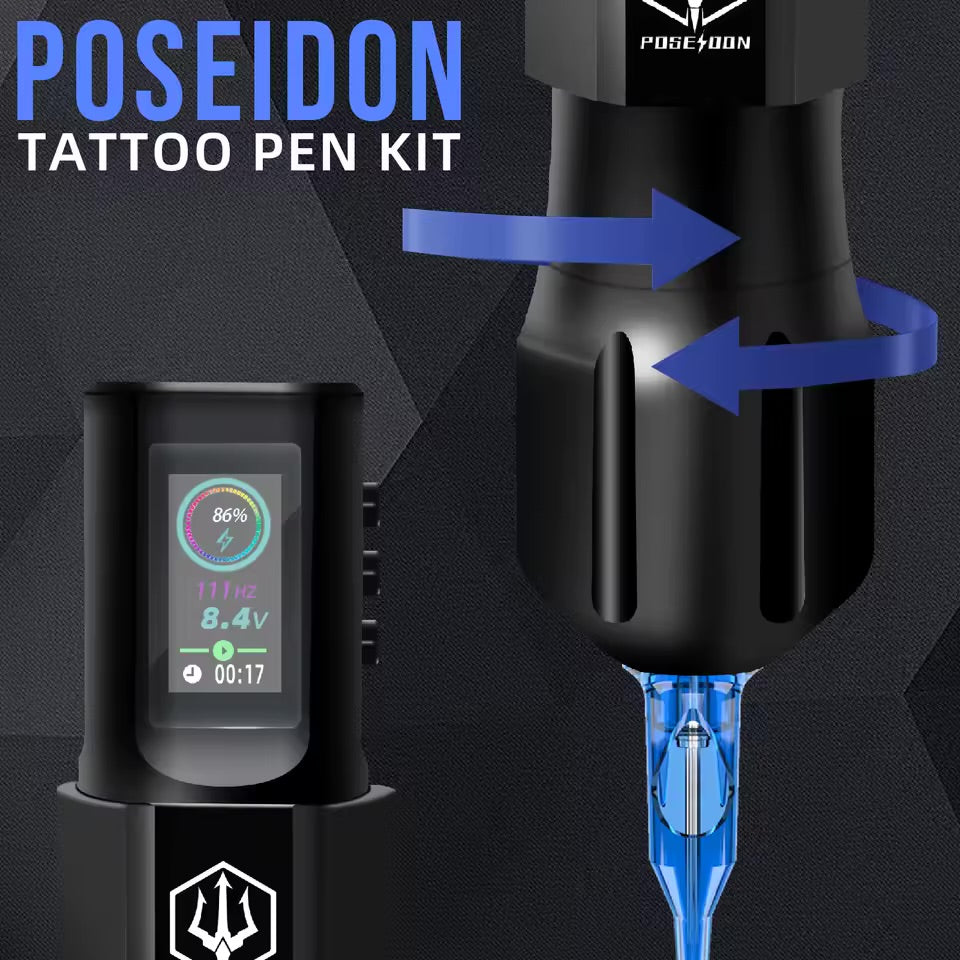 POSEIDON Wireless Tattoo Pen Kit – Professional Permanent Makeup & Tattoo Machine Set for Beginners & Experts