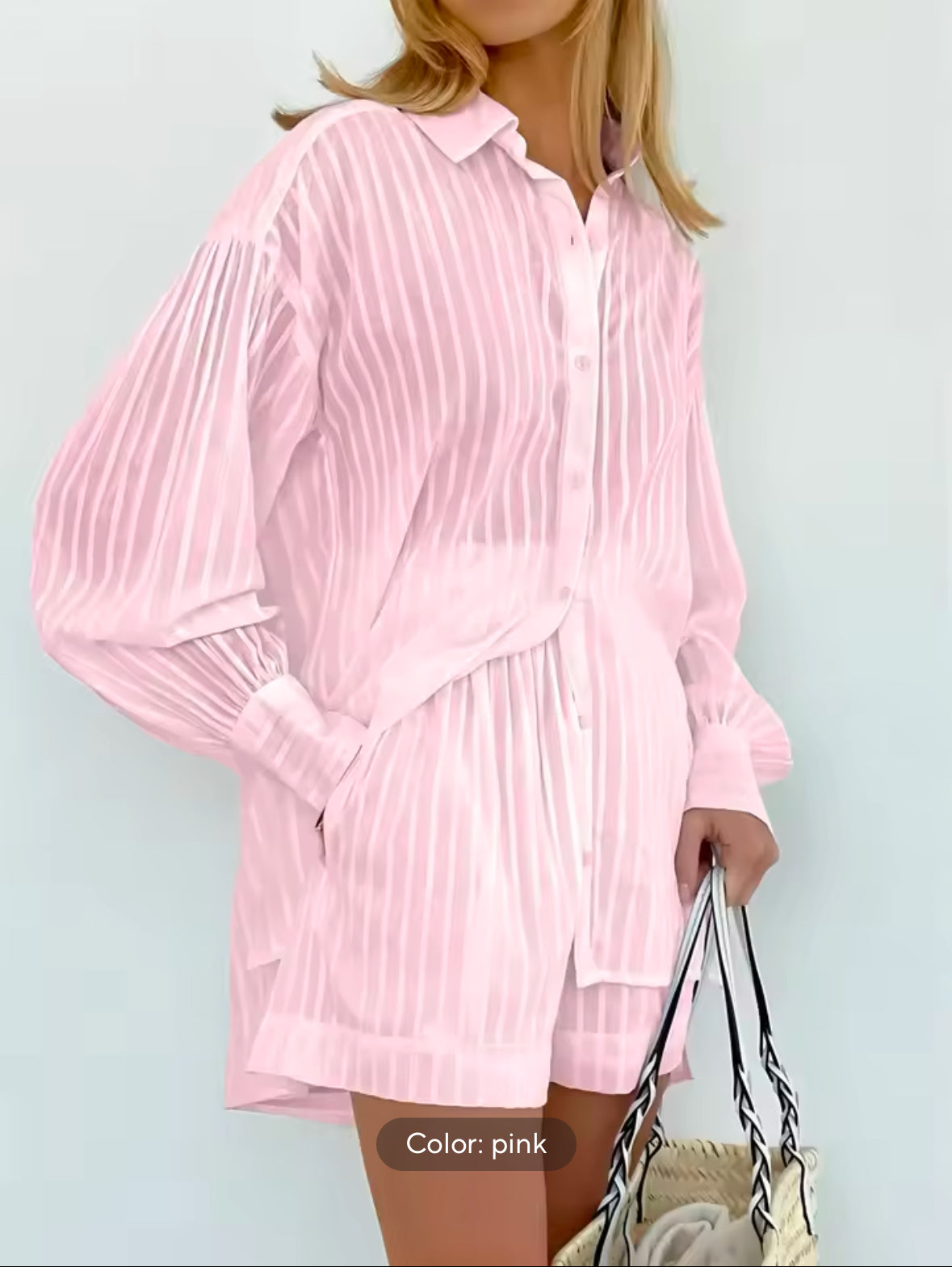 2025 Cotton Two-Piece Set for Women – Striped Long Sleeve Shirt & Shorts Outfit for a Simple and Stylish Spring Summer Look