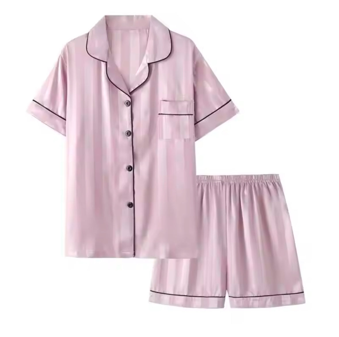 Set Elegant Plus Size Lounge Set for Women – Satin Striped Button-Up Long Sleeve Shirt & Pants Pajamas – Comfortable & Stylish Loungewear