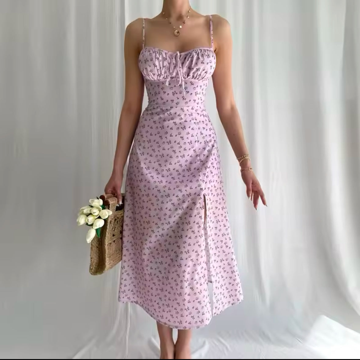 Elegant Floral Beach Vacation Bodycon Dress for Women – 2024 Summer Long Dress, Streetwear Fashion Wholesale Items for Business