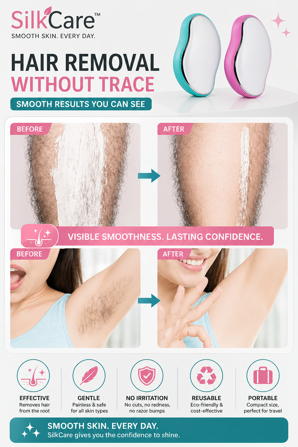 Crystal Hair Eraser Painless Reusable Smooth Skin Effortless Beauty All Season Women - UltraChic