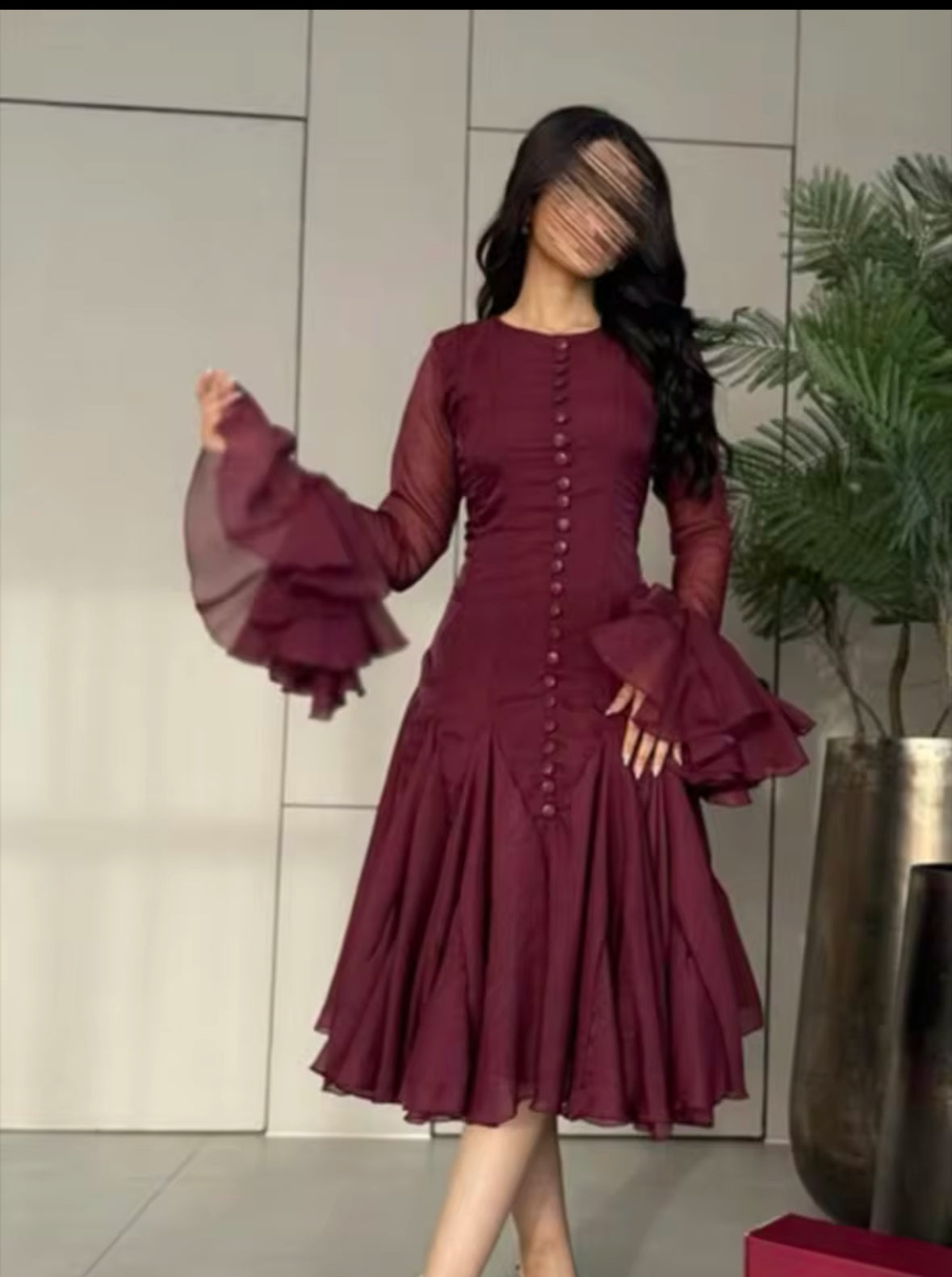 TWOTWINSTYLE Women’s Trendy Mini Dress – Irregular Pleated Patchwork with Lantern Sleeves & Waist Cinching – 2025 Fashion