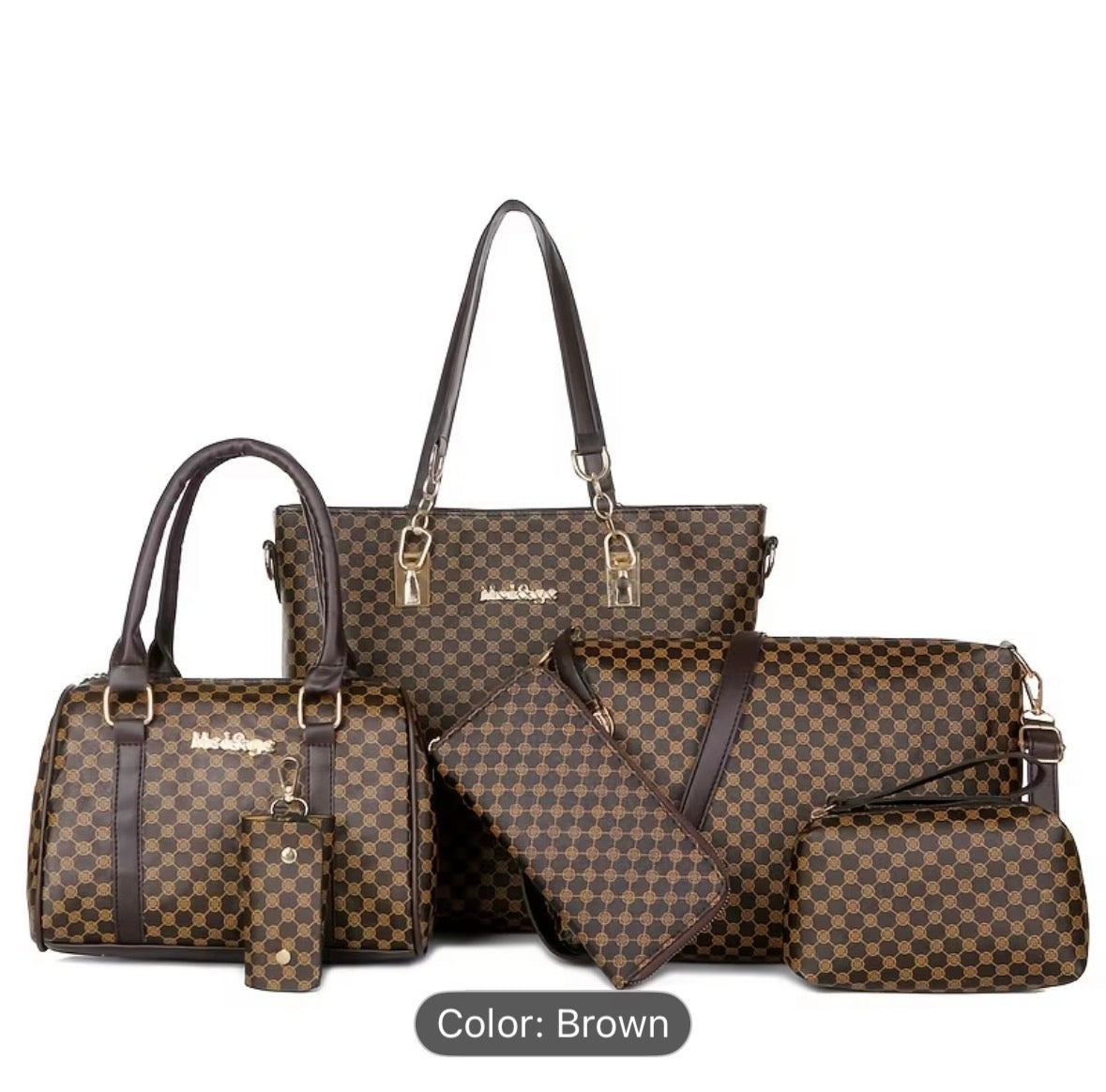 6pcs Women’s Handbag Set – Fashion Geometric Pattern Shoulder, Crossbody & Tote Bags, Large Capacity Urban Everyday Bags