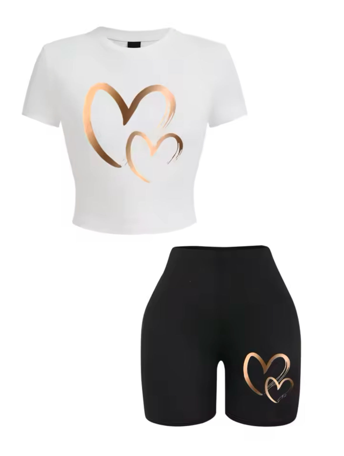 Summer Women’s Slim-Fit T-Shirt & Shorts Set – Stylish Heart Print Crop Top with Soft, Stretchy Fabric for 2025 Casual Comfort