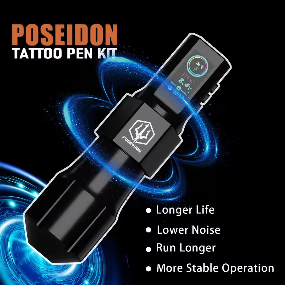 POSEIDON Wireless Tattoo Pen Kit – Professional Permanent Makeup & Tattoo Machine Set for Beginners & Experts