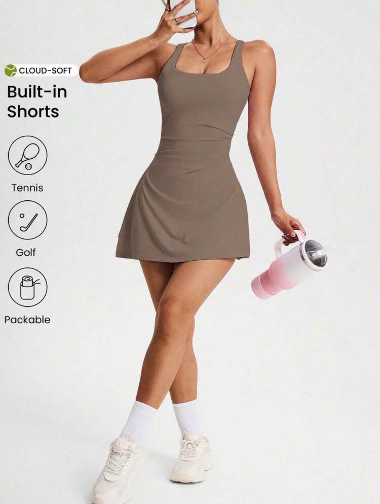 Women’s Pleated Tennis Dress – Square Neck Sleeveless Summer Athletic Casual Sport Dress