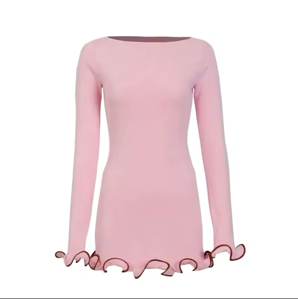 Sexy Ruffled Knitted Skirt for Women – Long Sleeve Solid Color Dress, Perfect for Spring & Summer Fashion