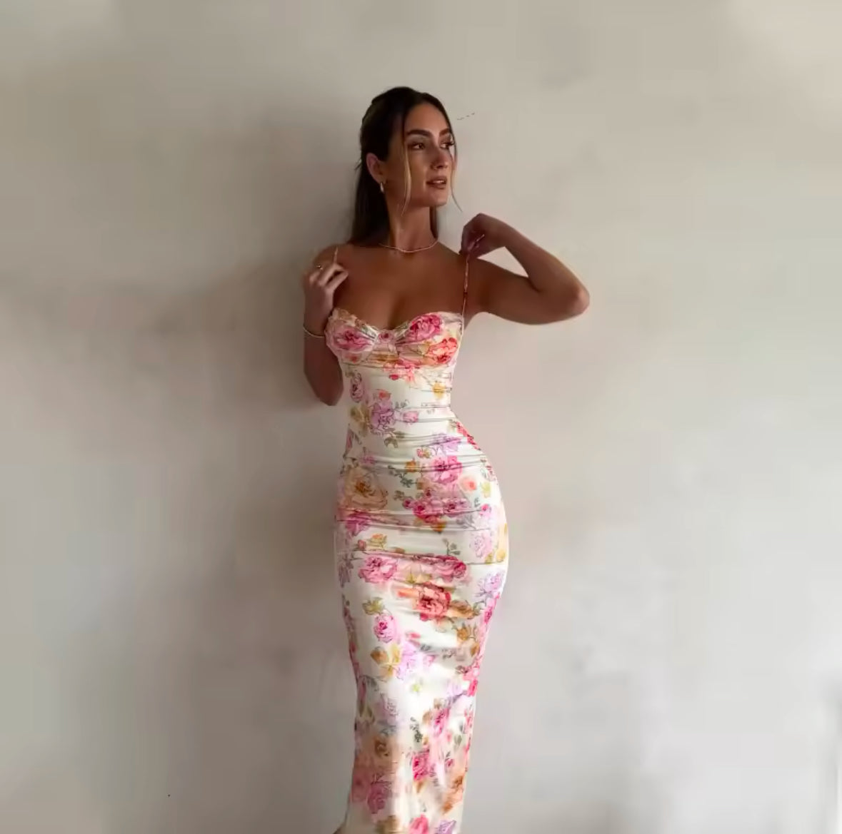 New Floral Sleeveless Mini Dress for Women – Spaghetti Strap, Slim Fit, Split Party Beach Style for Summer 2025