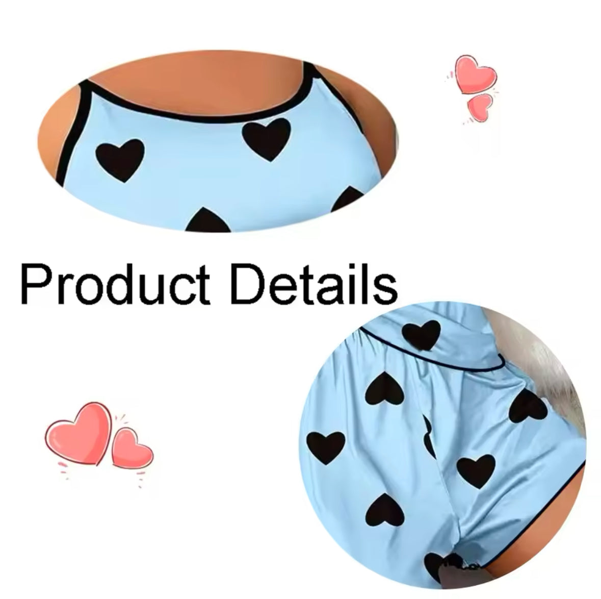 Women’s Summer Pajama Set – Ice Silk T-Shirt & Shorts with Pink Heart Print | Soft, Breathable & Stylish Sleepwear