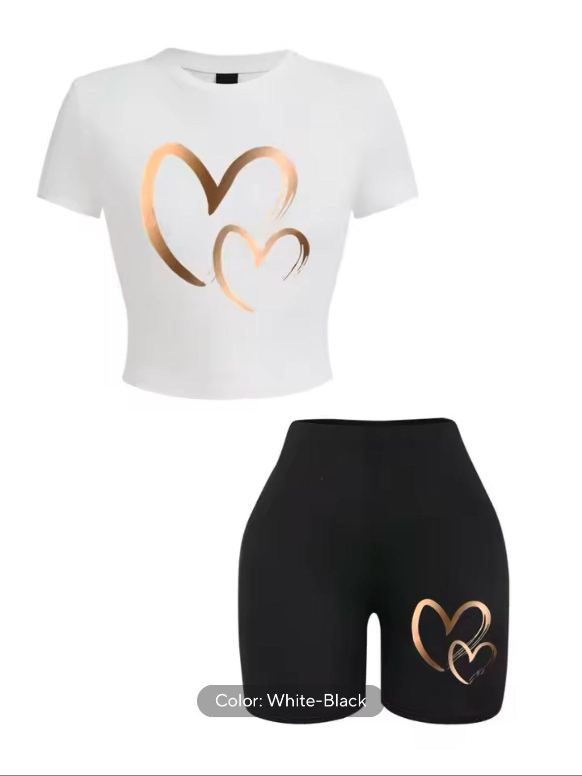 Summer Women’s Slim-Fit T-Shirt & Shorts Set – Stylish Heart Print Crop Top with Soft, Stretchy Fabric for 2025 Casual Comfort