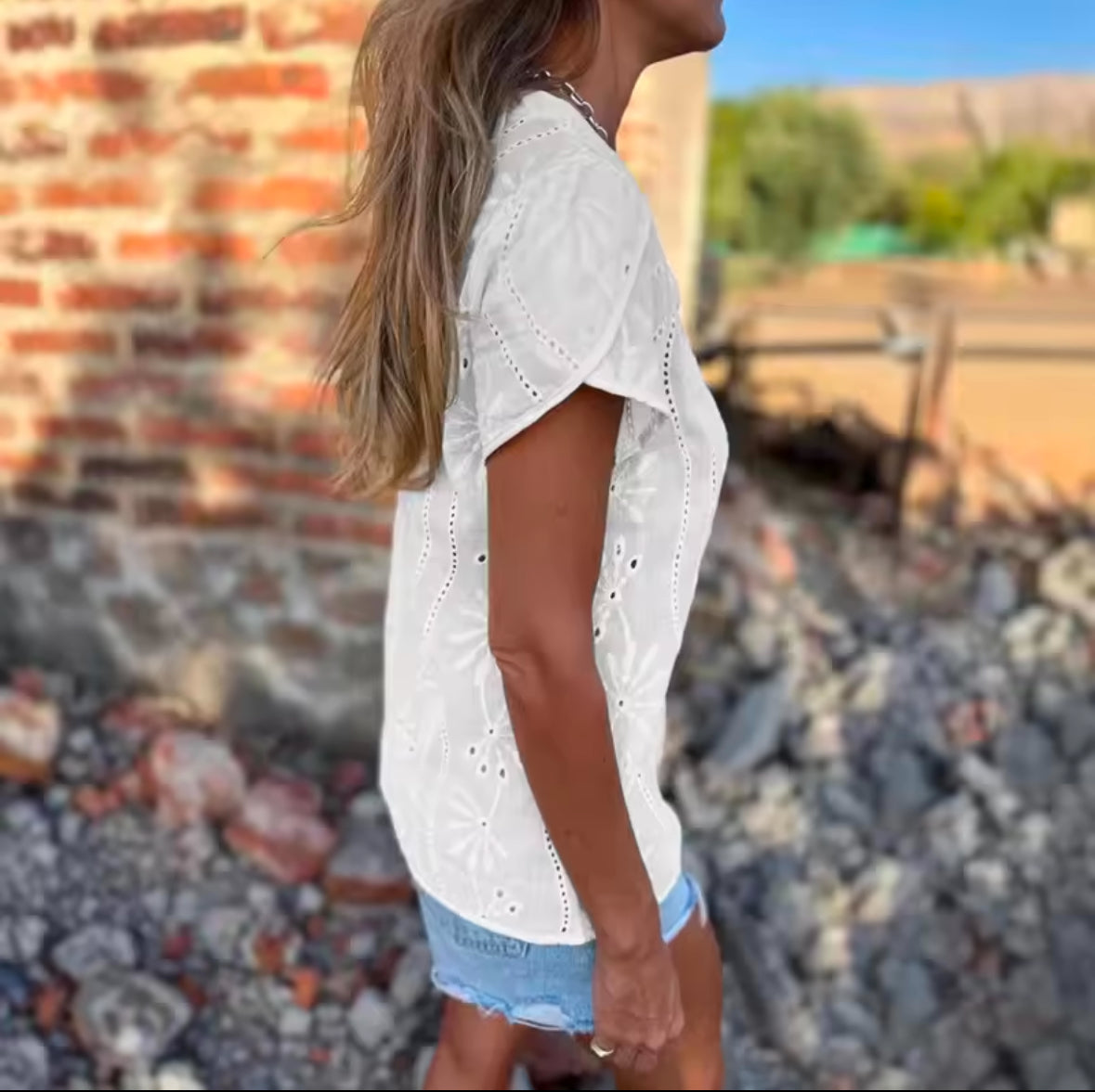 EMERY ROSE Women’s V-Neck Puff Sleeve Top – Chic Short Sleeve Shirt for Effortless Summer Elegance