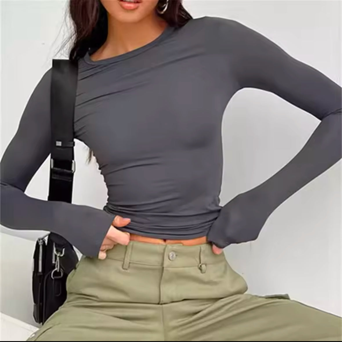 Slim Fit Long Sleeve T-Shirt for Women – Stylish Casual Crop Tops for Spring & Autumn – Y2K Streetwear Tee