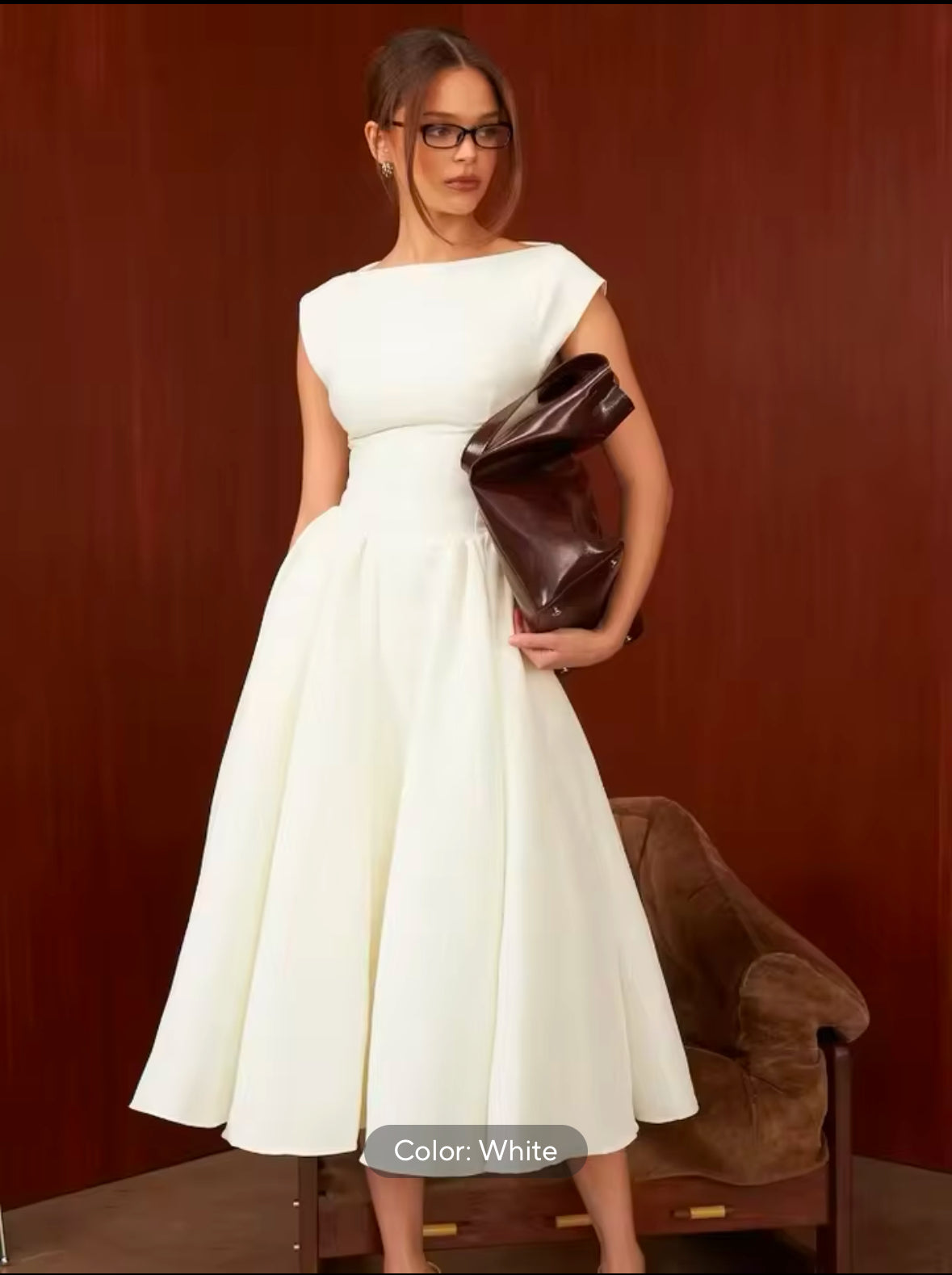 Chic White Backless Ruffled Long Dress for Women – Elegant Sleeveless O-Neck, High-Waisted Slim-Fit Summer Robe 2025