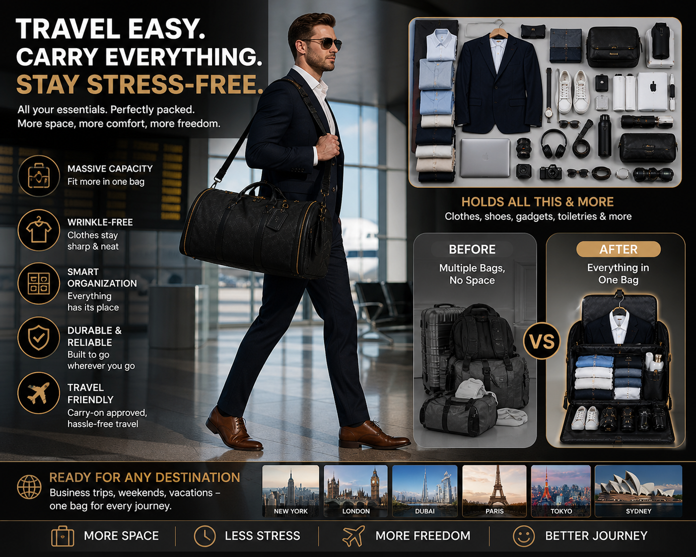 Premium Convertible Garment Duffel Bag – Wrinkle-Free Travel Organizer with Large Capacity & Smart Storage - UltraChic