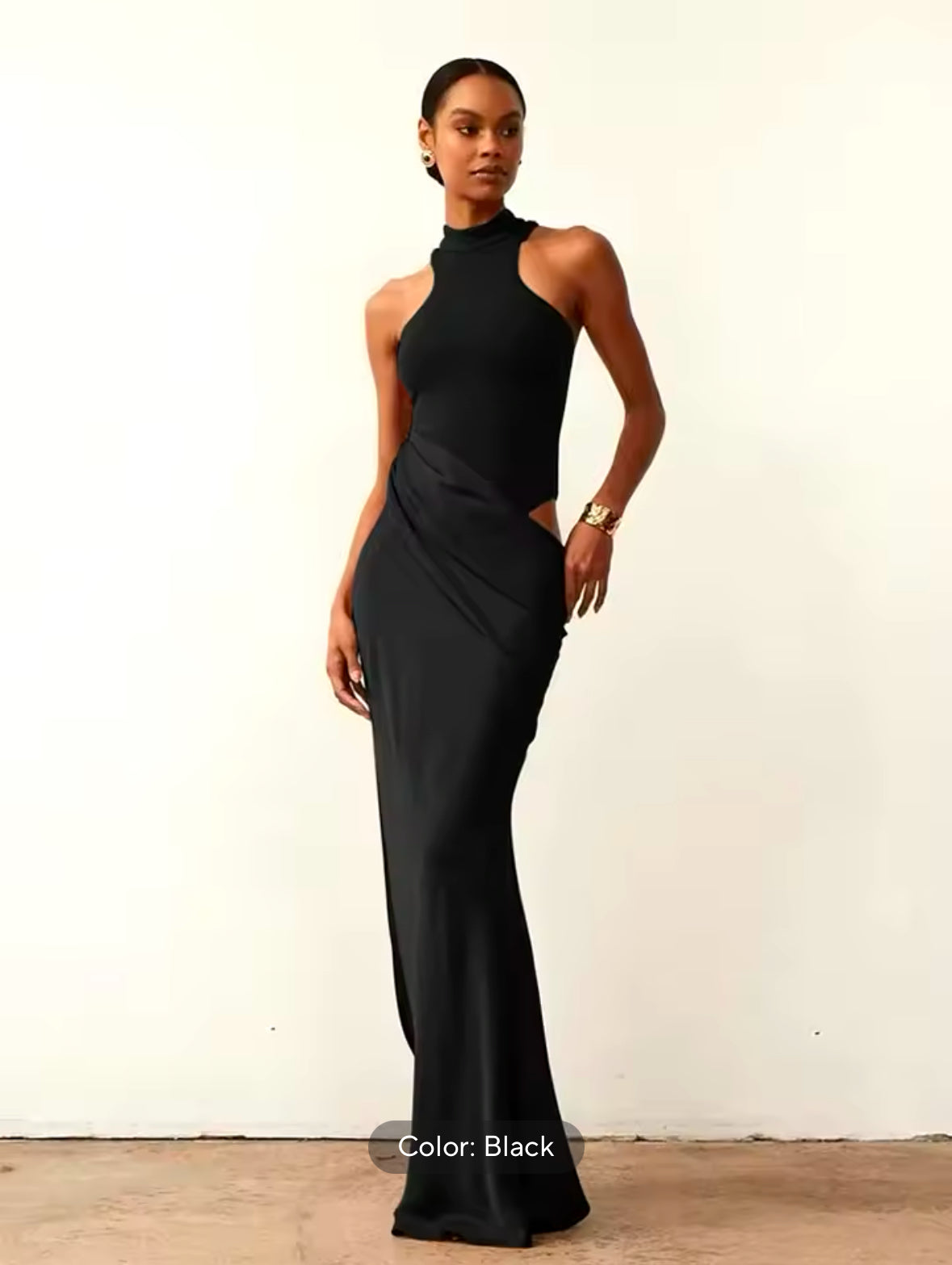 Elegant Black Satin Maxi Dress for Women – Sleeveless High Waist Hollow Out Dress for Autumn Parties and Clubwear