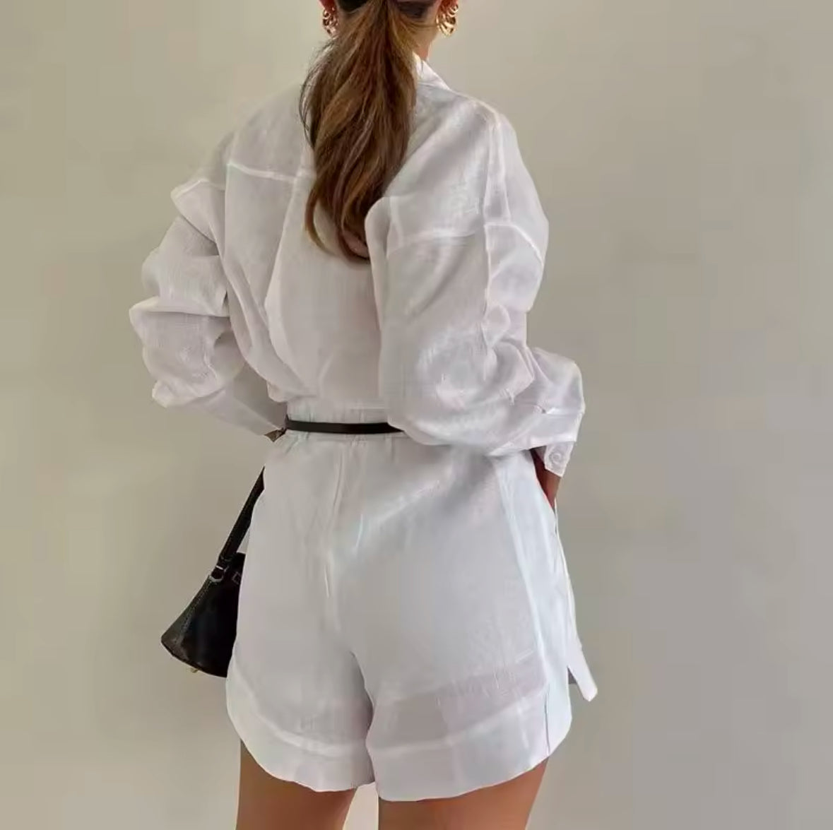 Women’s Summer 2-Piece Set – Long Sleeve Blouse & Shorts | Lightweight Casual Outfit