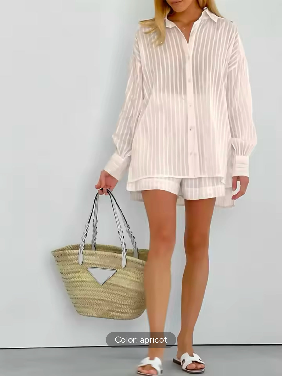 2025 Cotton Two-Piece Set for Women – Striped Long Sleeve Shirt & Shorts Outfit for a Simple and Stylish Spring Summer Look