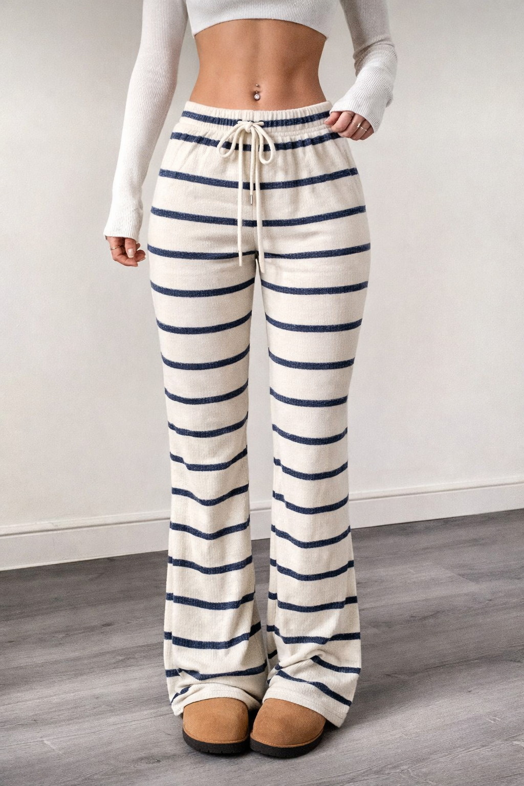 Women’s Ribbed Drawstring Waist Pants – Casual Spring Autumn Essential