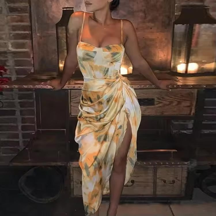 Effortlessly Chic Hauture Asymmetrical Drawstring Print Dress – Perfect for Summer Vibes!