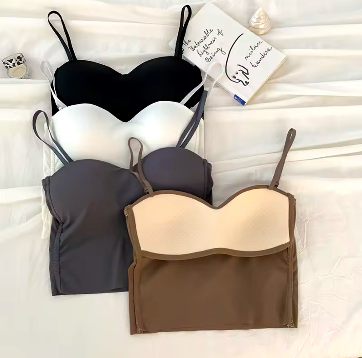 Women’s Backless Tank Tops – Cute Slim Fit Spaghetti Camisole with Bra Pad, Elastic Ice Silk Crop Tops for Fashionable Comfort