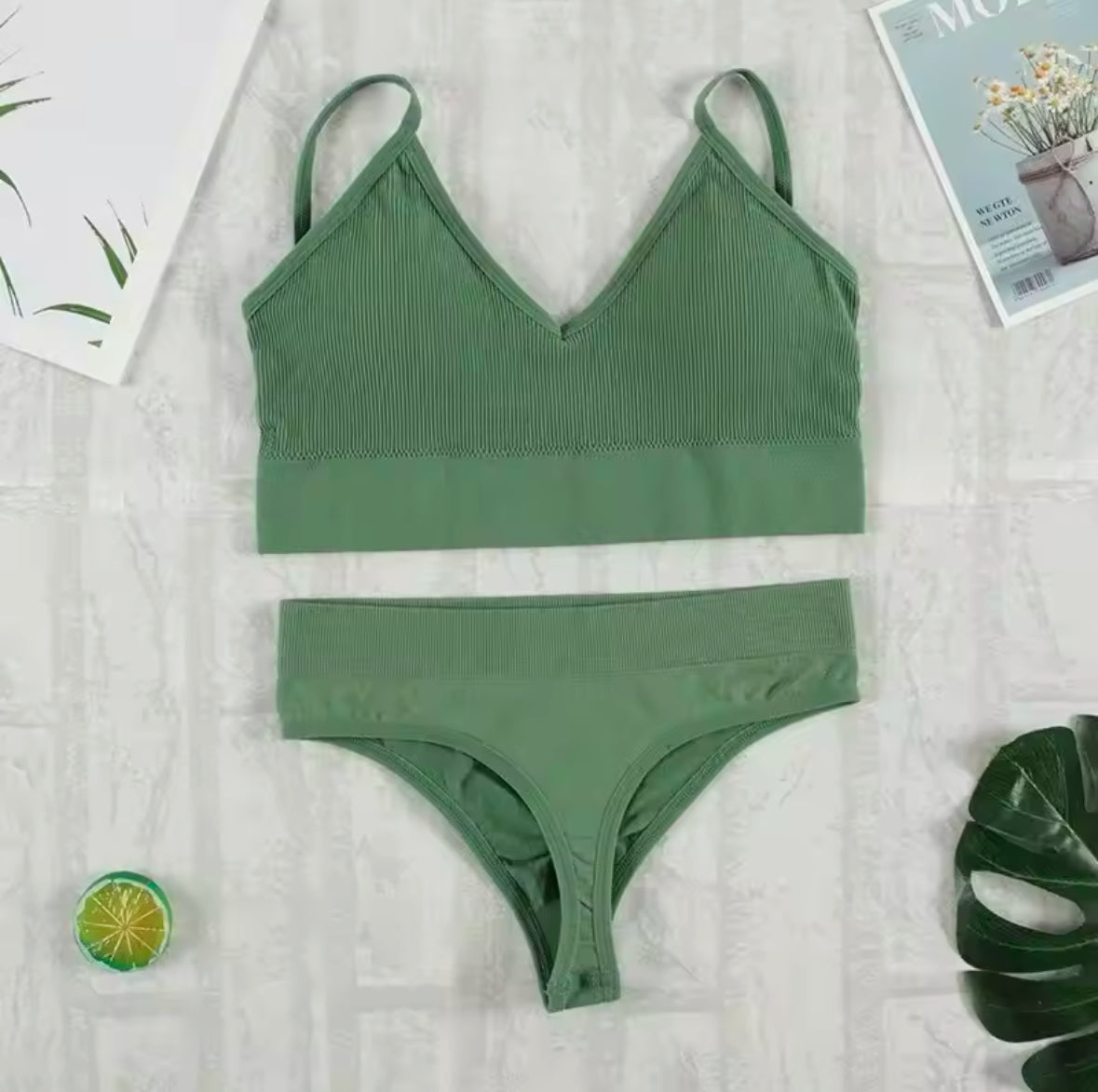 2-Piece Bra and Panty Set for Women – Sexy G-String, Seamless Bralette, Soft Tank Crop Top Lingerie Set