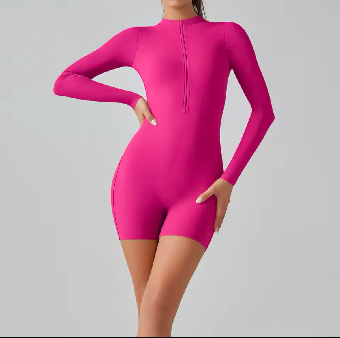 Zipper Tracksuit Set for Women – High Waist Butt Lift Fitness Bodysuit with Stand Collar and Half Long Sleeves – Stylish Yoga Jumpsuit and Leggings for 2025
