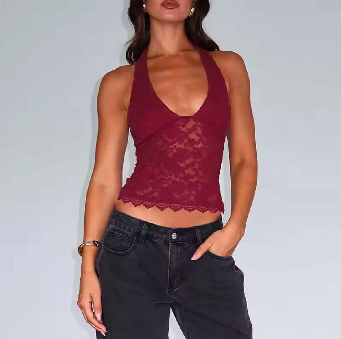 Jouncy Women’s Sheer Lace Blouse – Elegant Solid Color Top for a Chic Everyday Look