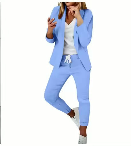 Elegant Women’s Two-Piece Suit – Casual Solid Color Blazer & Pants Set | Long Sleeve Office & Everyday Wear