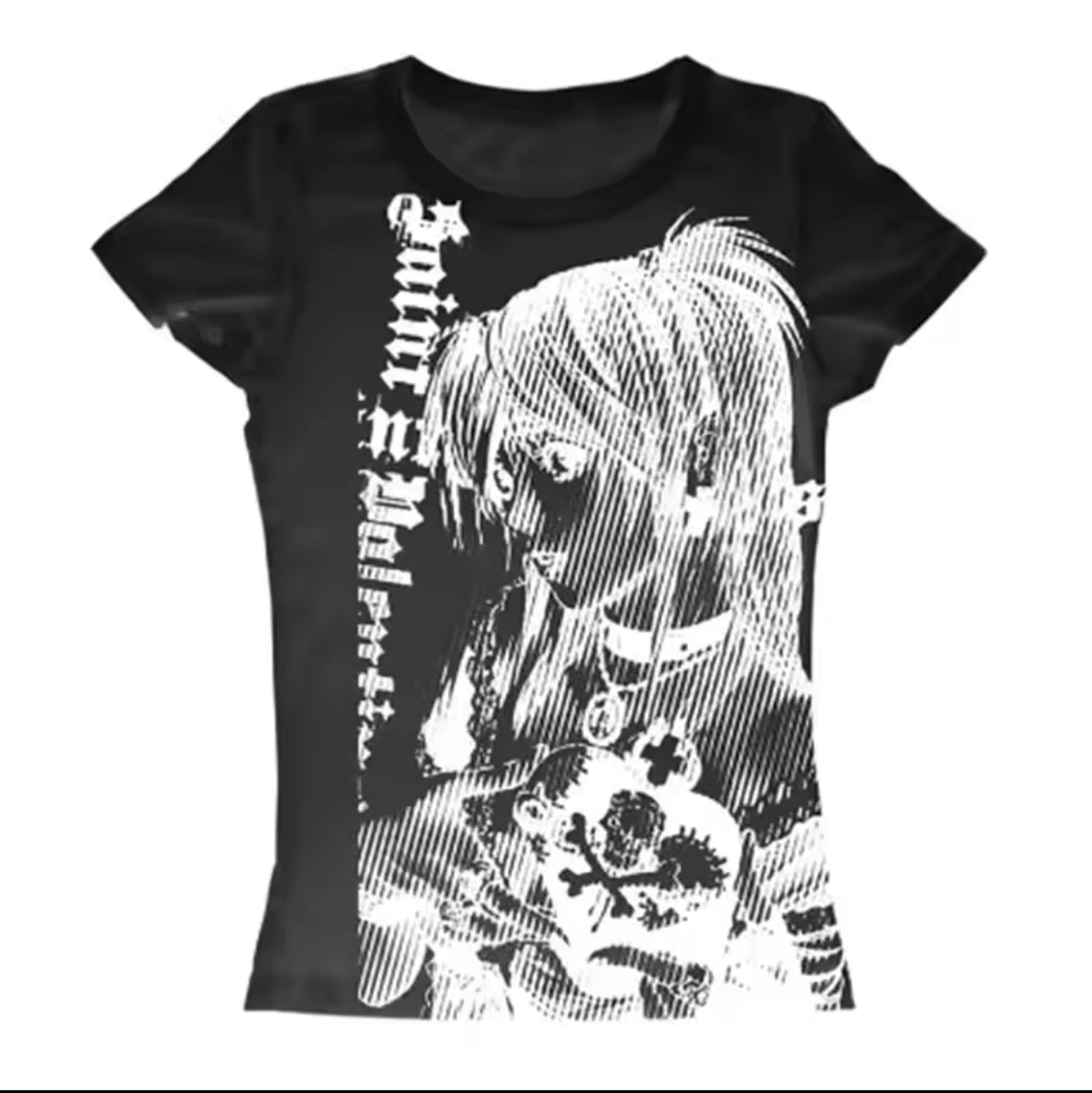 Y2K Anime Streetwear Crop Tee – Vintage 90s Text Print, Aesthetic Harajuku Women’s Casual Top – Perfect for Emo & Retro Fashion Fans