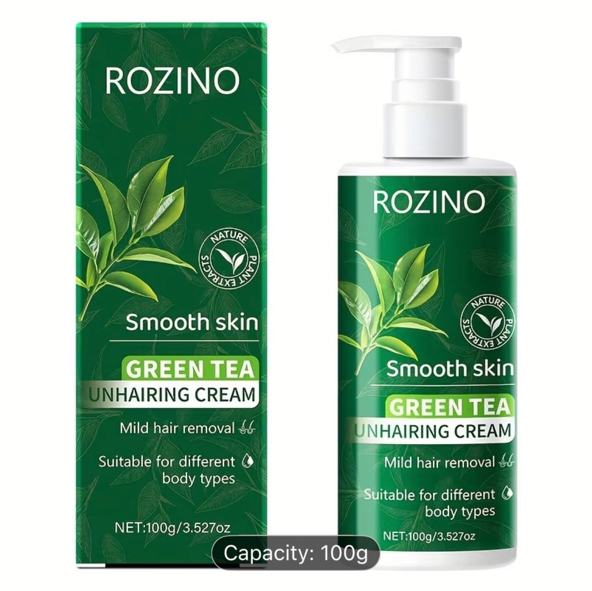 Green Tea Hair Removal Cream 100g – Painless & Gentle Hair Removal in 5 Minutes for Face, Body & Sensitive Areas