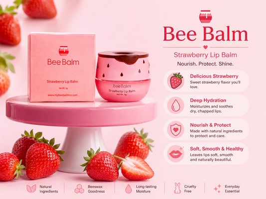 Bee Balm Strawberry Lip Balm – Deep Hydration & Nourishing Lip Care for Soft Glossy Lips