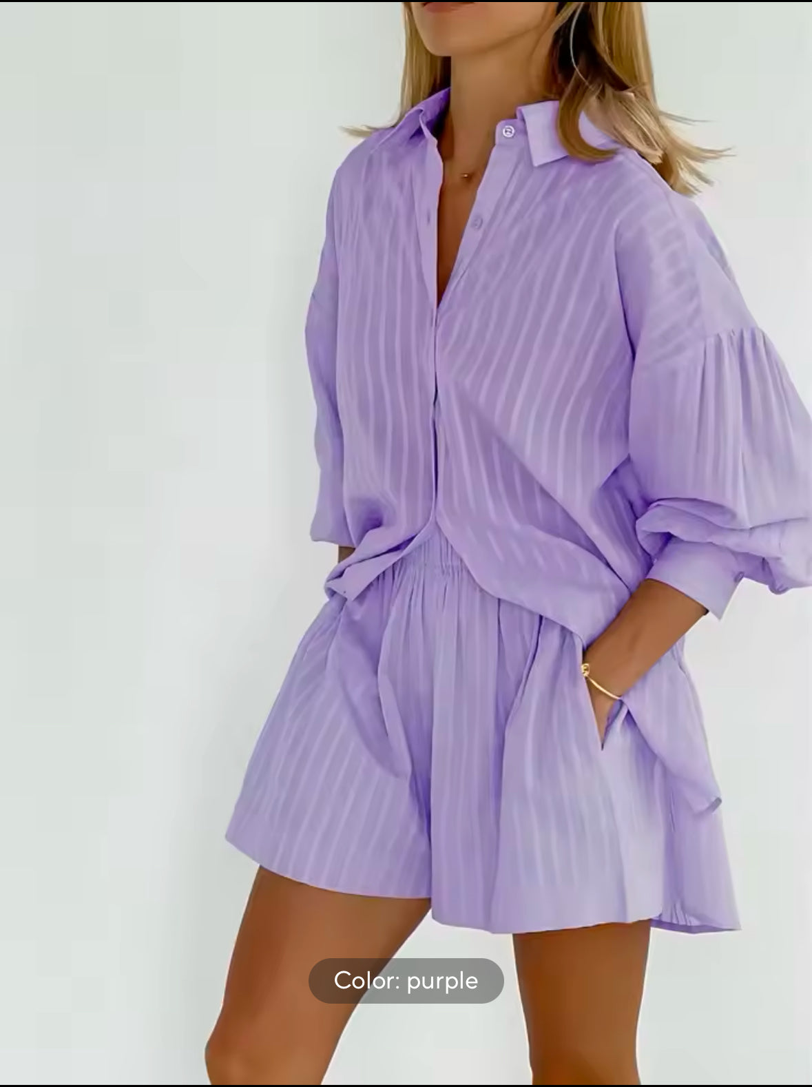 2025 Cotton Two-Piece Set for Women – Striped Long Sleeve Shirt & Shorts Outfit for a Simple and Stylish Spring Summer Look