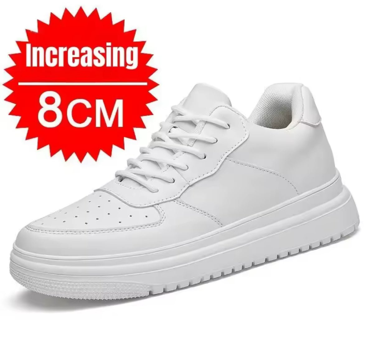 Boost Your Confidence with PDEP Height Increasing Shoes for Men – 10cm Invisible Elevator Sneakers, Stylish White Leather Sport Shoes in Big Size 46