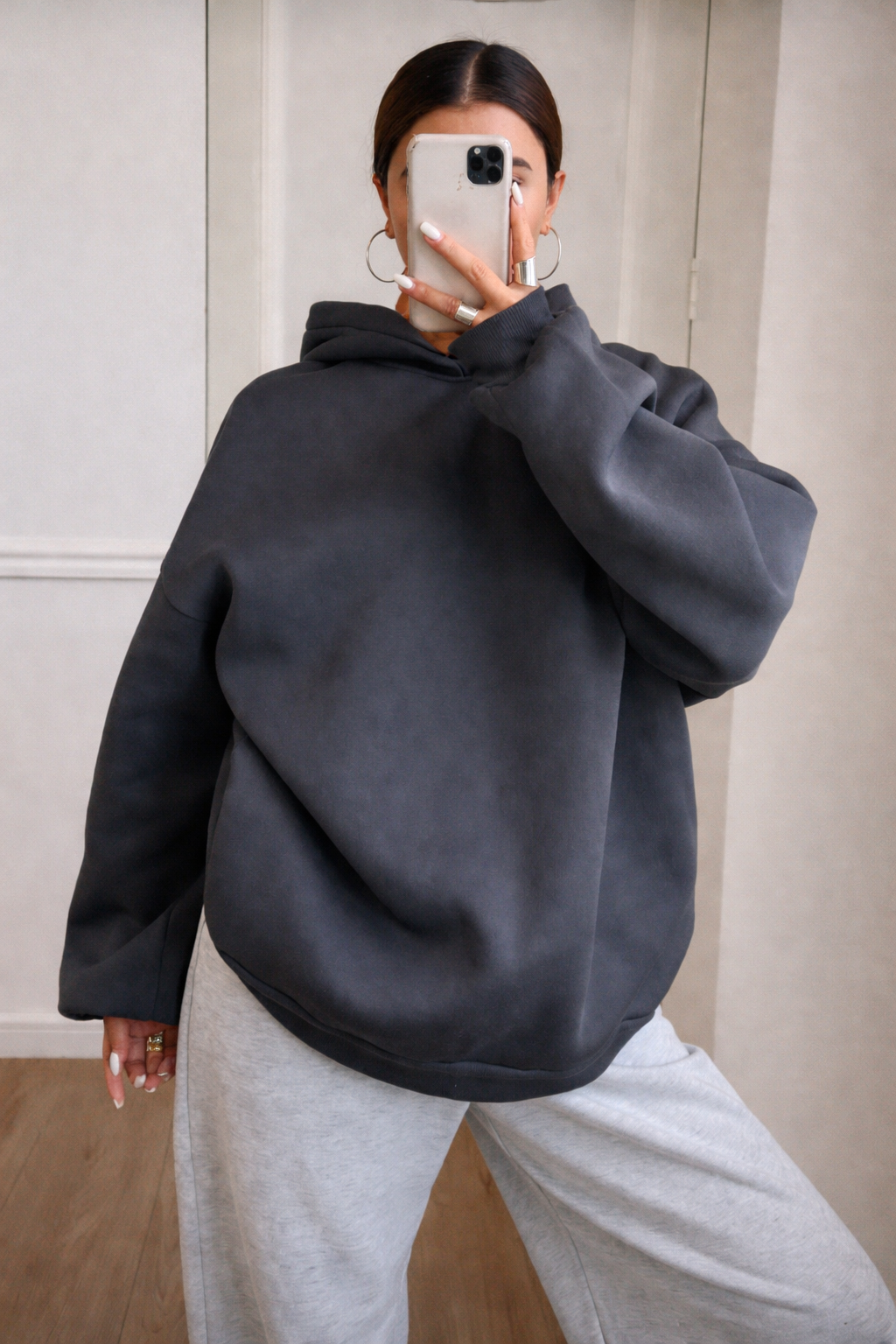 Women’s Slogan Print Oversized Hoodie – Cozy Fleece Autumn Winter Casual Top