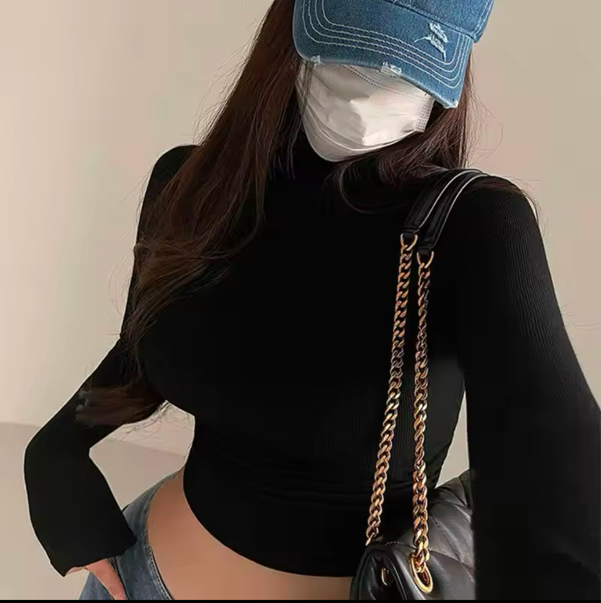 Women’s Long Sleeve Turtleneck Crop Top – Ribbed Slim Fit Sexy Knit Tee, Casual Basic Fitted T-Shirt