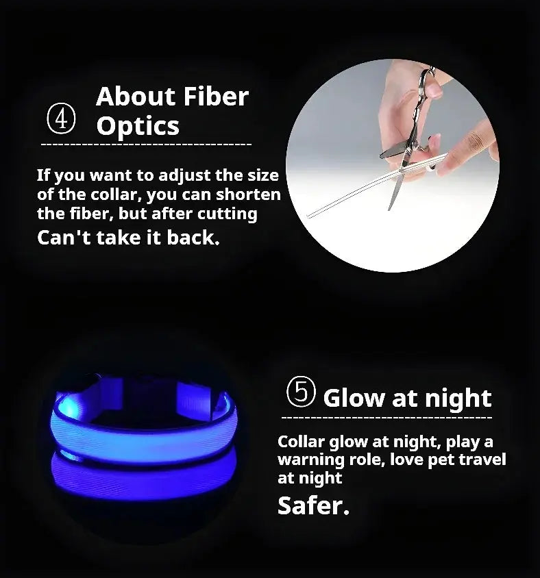 LED Dog Collar – Glow-in-the-Dark, Nylon Flashing Pet Safety Collar for Nighttime Visibility & Protection