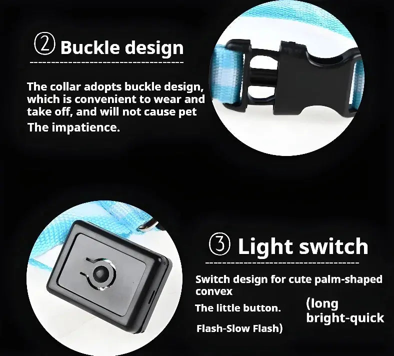 LED Dog Collar – Glow-in-the-Dark, Nylon Flashing Pet Safety Collar for Nighttime Visibility & Protection