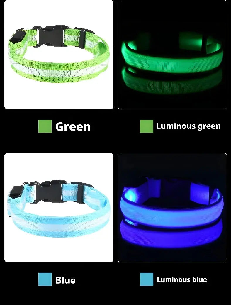 LED Dog Collar – Glow-in-the-Dark, Nylon Flashing Pet Safety Collar for Nighttime Visibility & Protection