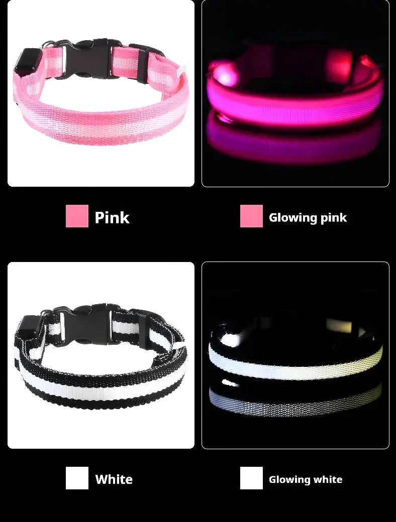 LED Dog Collar – Glow-in-the-Dark, Nylon Flashing Pet Safety Collar for Nighttime Visibility & Protection