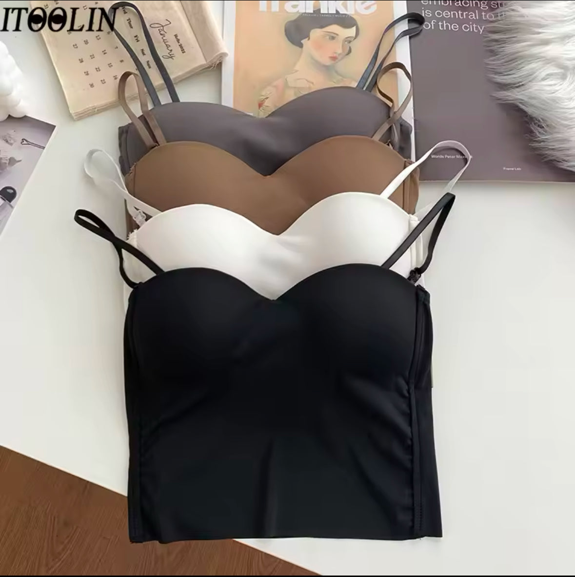 Women’s Backless Tank Tops – Cute Slim Fit Spaghetti Camisole with Bra Pad, Elastic Ice Silk Crop Tops for Fashionable Comfort