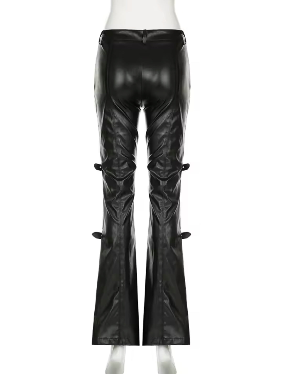 2025 Fashion Flare Pants for Women – Sexy PU Leather Patchwork, Slim Fit, Low-Waisted Streetwear for Autumn & Winter
