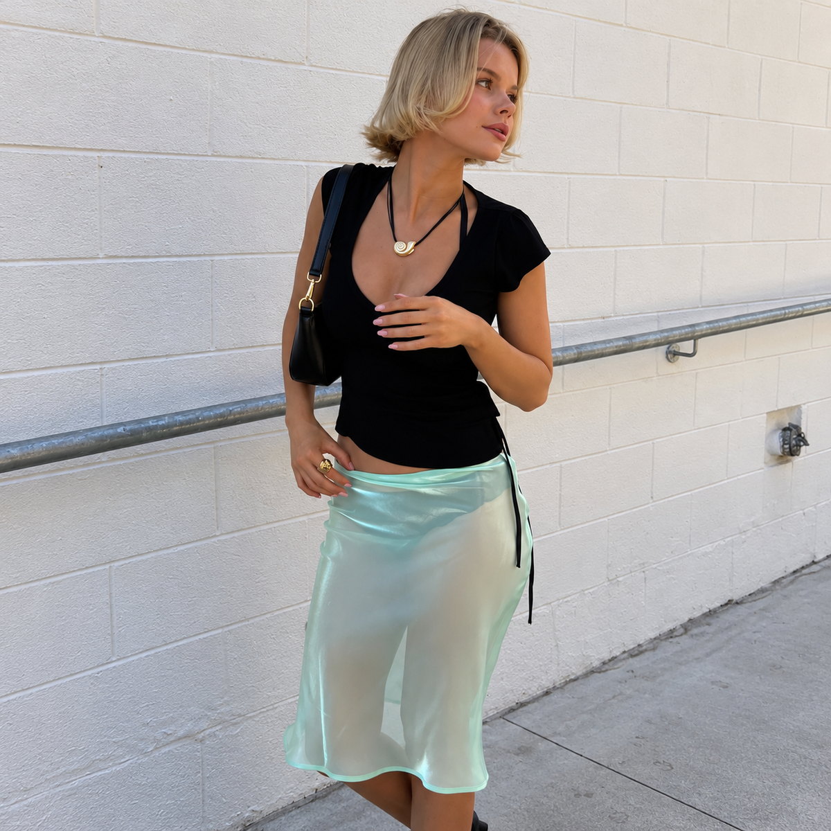 Women’s Sheer Satin Midi Skirt – Jelly Mint Green