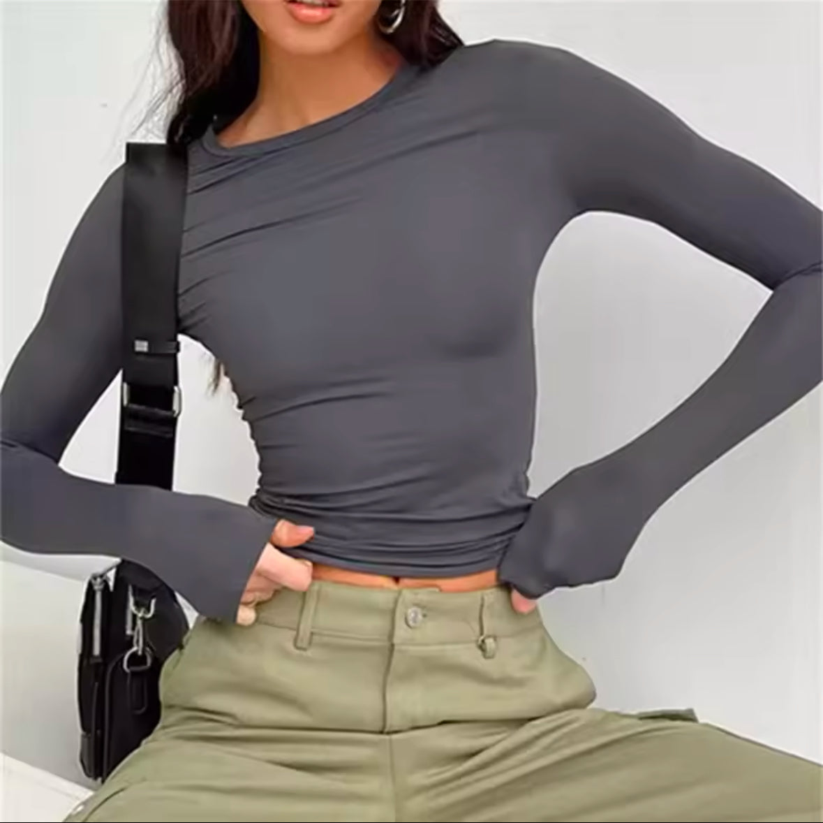 Slim Fit Long Sleeve T-Shirt for Women – Stylish Casual Crop Tops for Spring & Autumn – Y2K Streetwear Tee