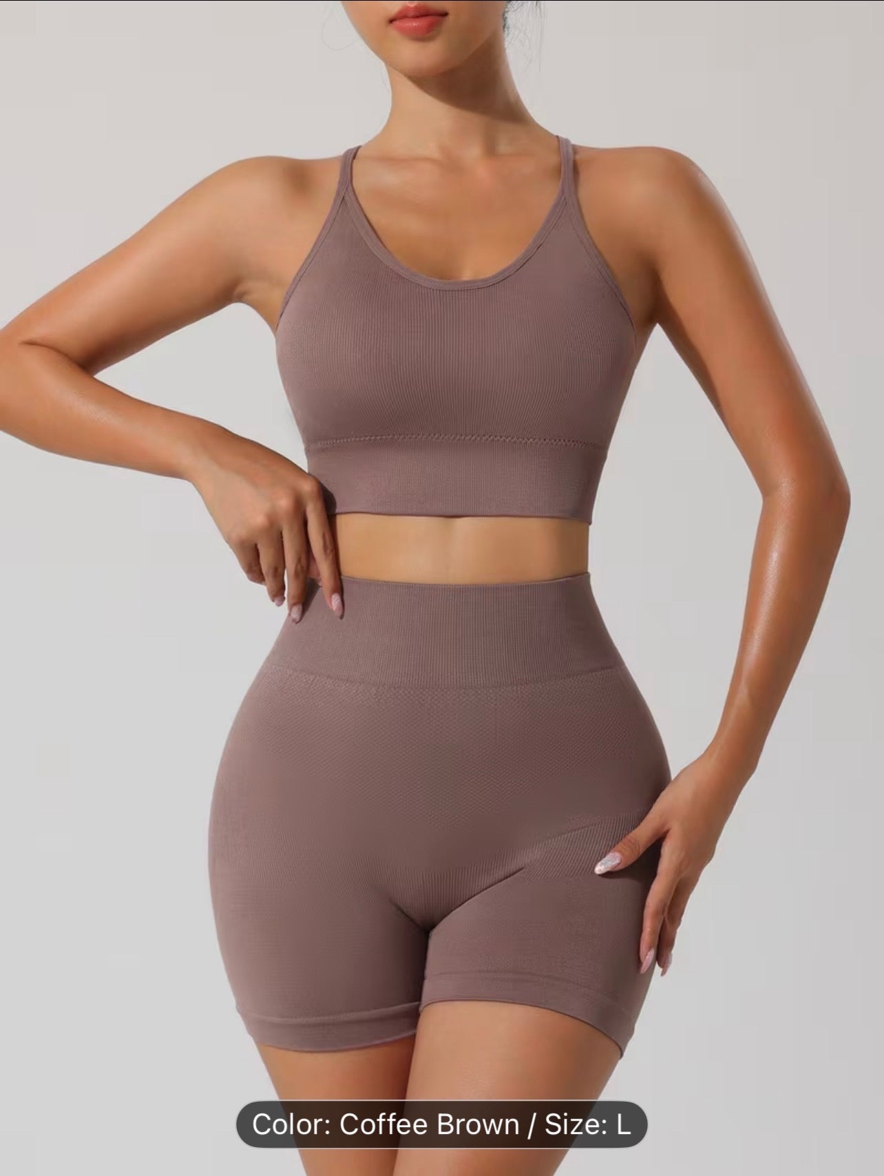 Women’s Seamless Sportswear Set – Cross-Back Breathable Summer Gym Outfit (Top & Shorts)